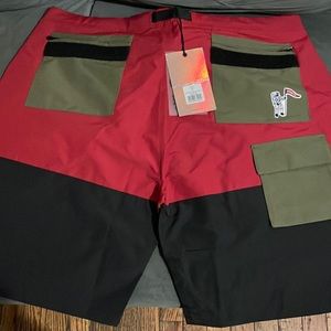 Mens billionaire boys club shorts. Red/black/olive green. XL